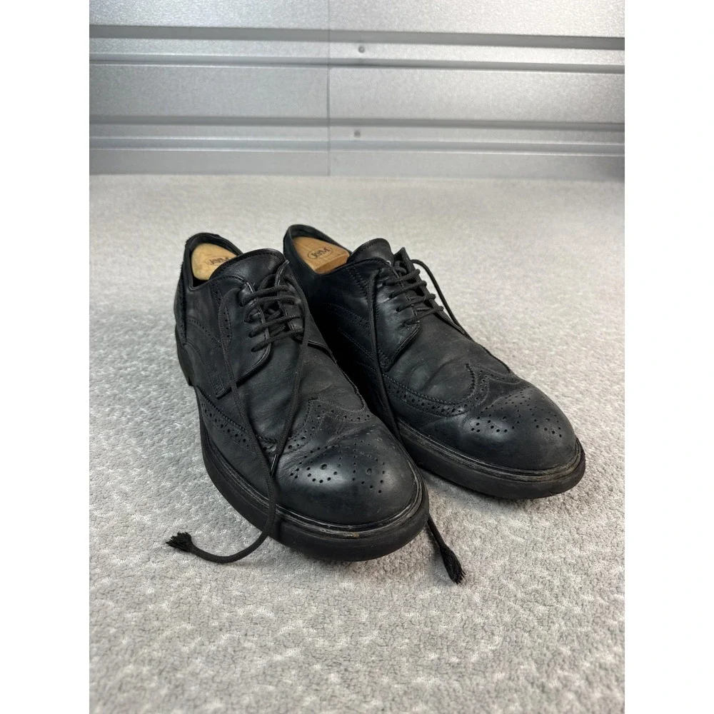 Tod's Shoes Mens Size 11‎ Black Leather Wingtip Brogue Dress Made In Italy
